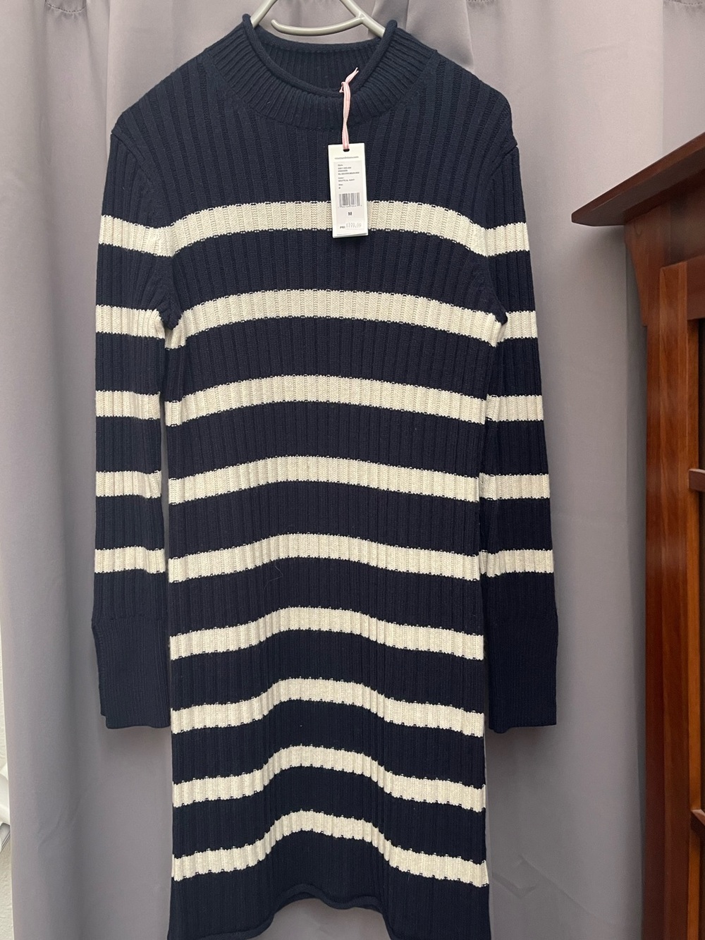 Vineyard Vines Women’s Ribbed Navy & White Dress – Size M – Wool Blend – NWT